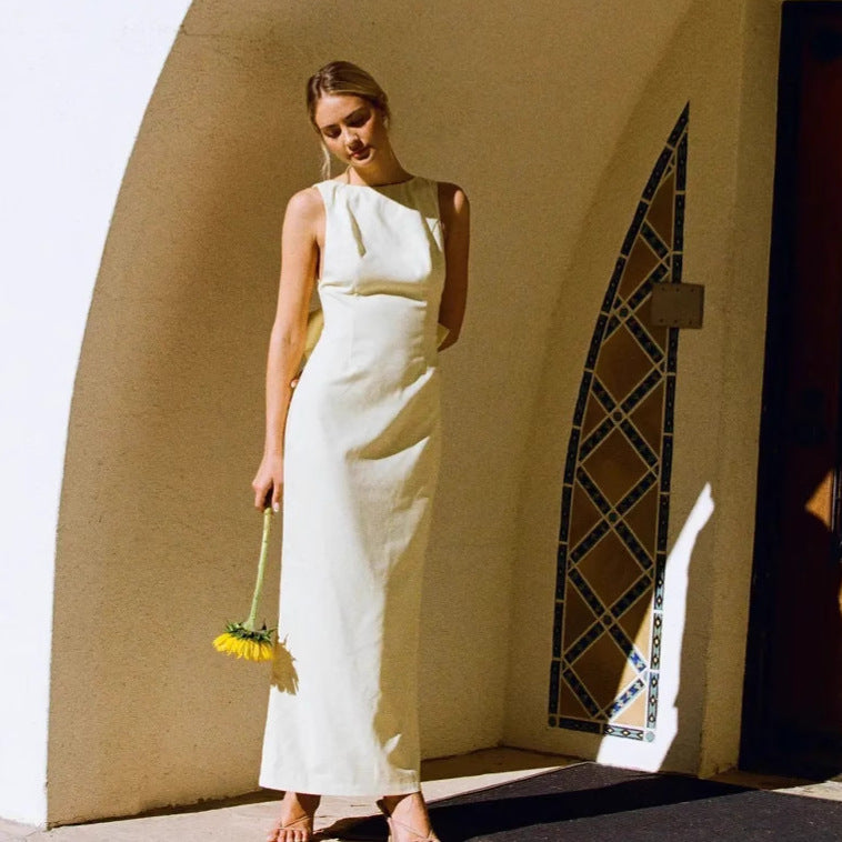 Women's new fashion strap long dress sexy halter bow halter slim dress