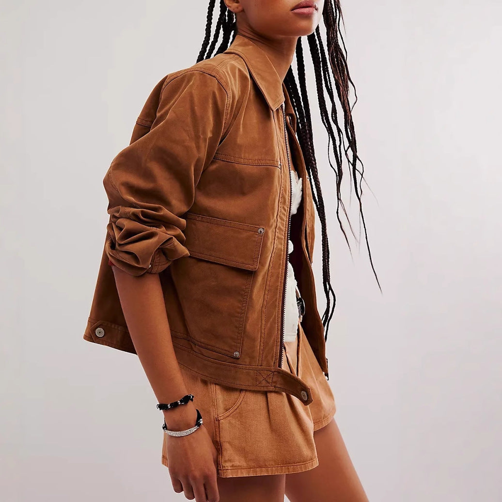 Brown Suede Maillard Jacket Women's Motorcycle Slim Fit Jacket