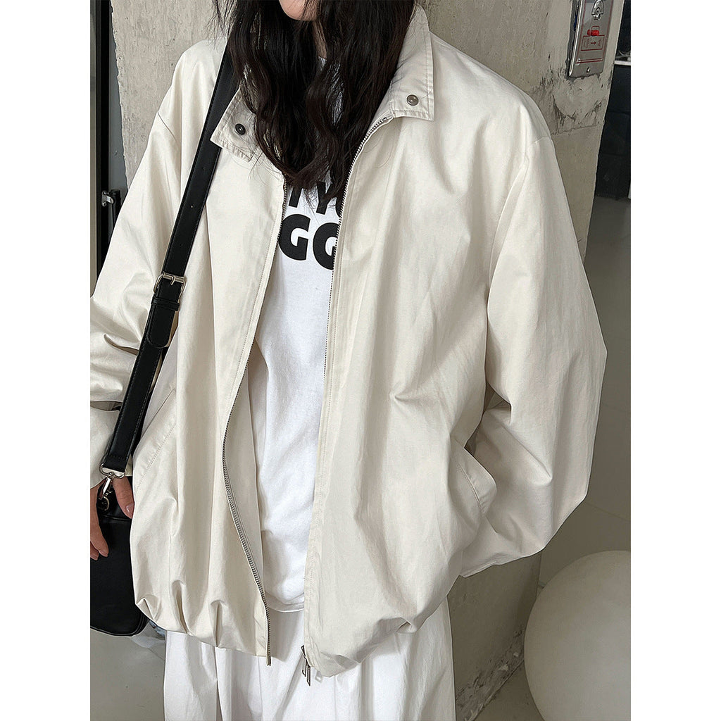 Cocoon-shaped bud stand-up collar buckle jacket women's autumn new Korean lazy casual jacket