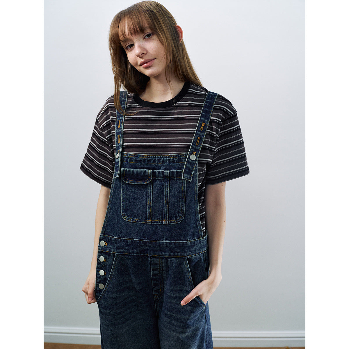 Spring new casual contrasting color crew neck striped easy versatile medium and long short-sleeved T-shirt