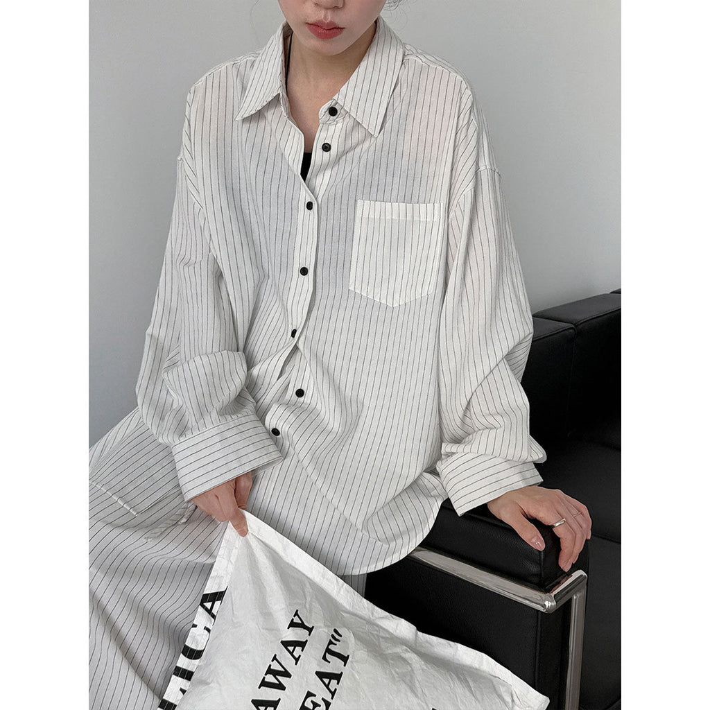 cotton and linen striped shirt + skirt of the same color