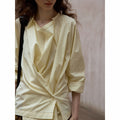 Swinging neck pleated irregular shirt daily commute versatile design long-sleeved top
