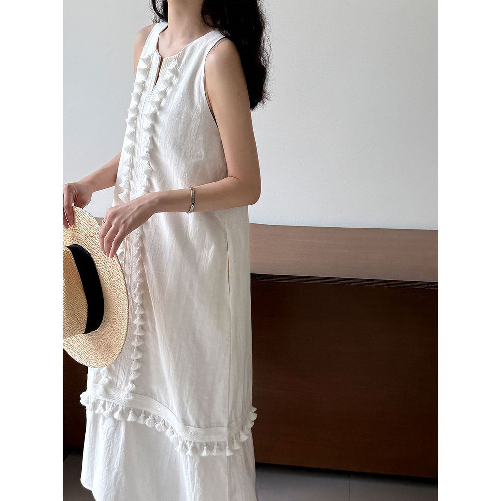 Korean style tassel trim v-neck dress - new summer collection: figure-flattering, age-defying cami dress