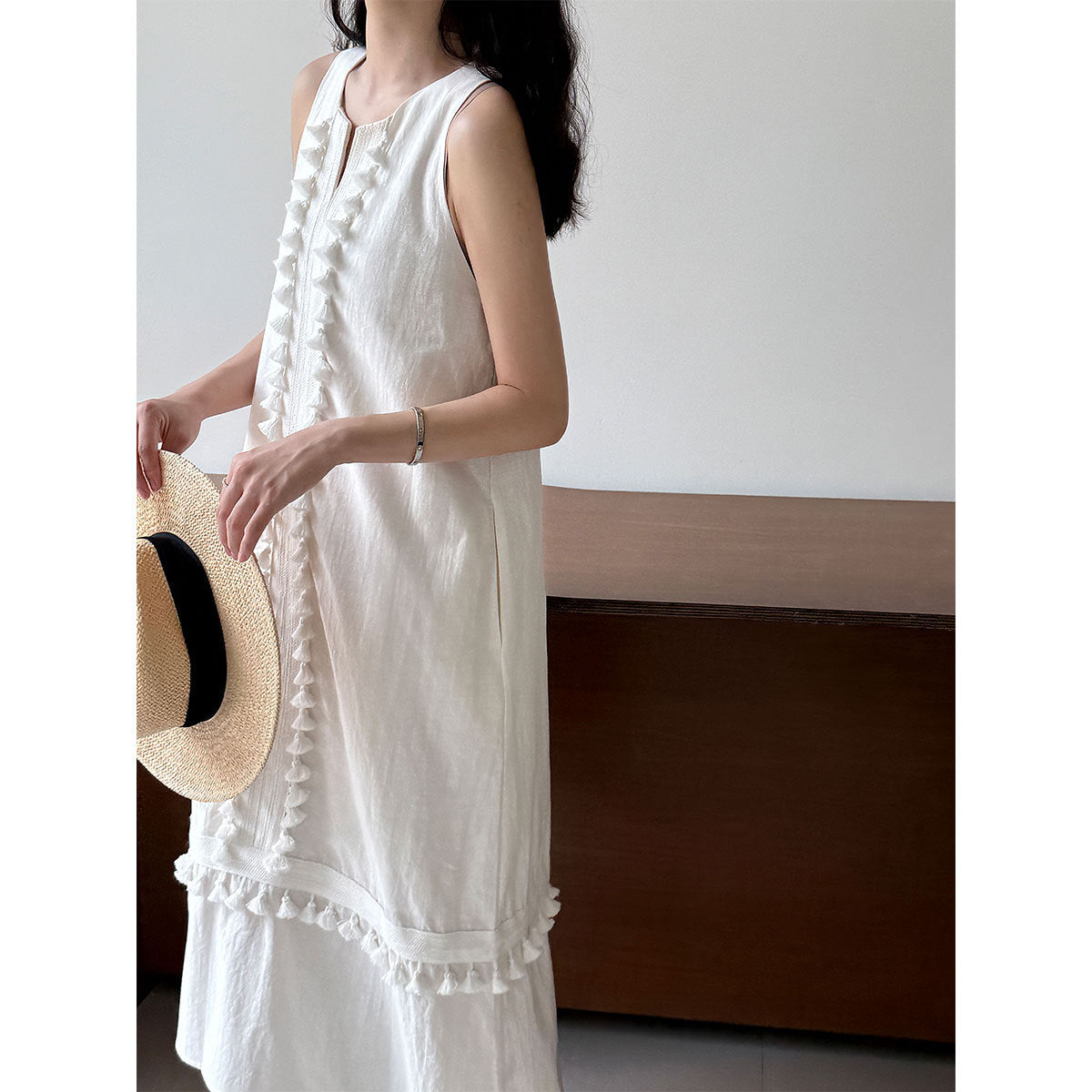 Korean style tassel trim v-neck dress - new summer collection: figure-flattering, age-defying cami dress