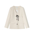 Small suit waist single row v-neck woolen jacket