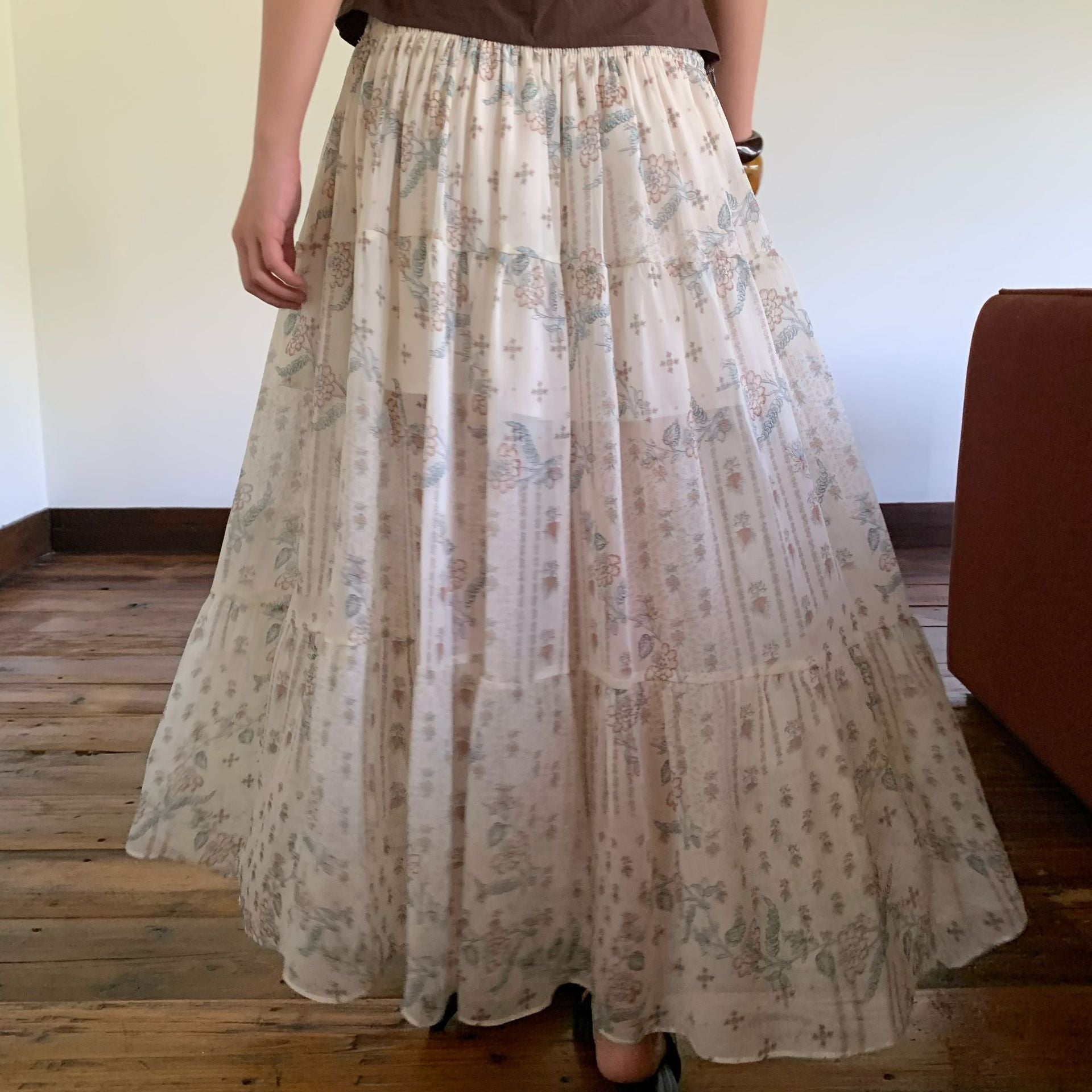 Floral A-Line Maxi Skirt with Elastic Waist