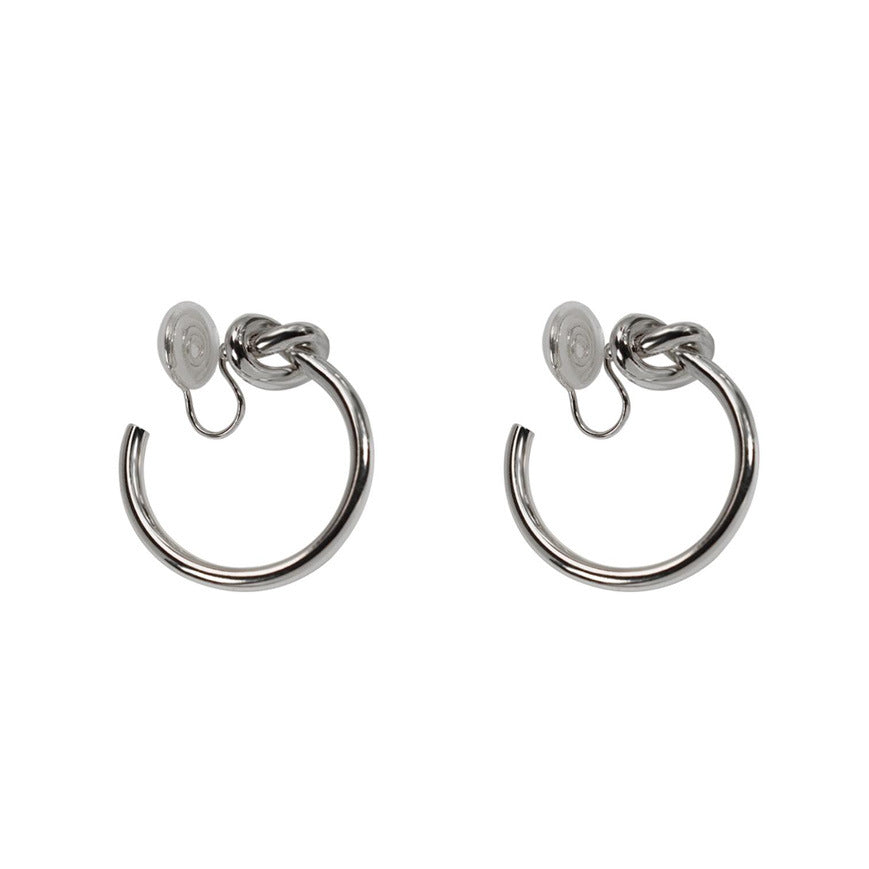 Cold wind knotted large circle without ear holes, mosquito coil disc, ear clips, silver needle, round earrings, Hong Kong style femininity niche earrings