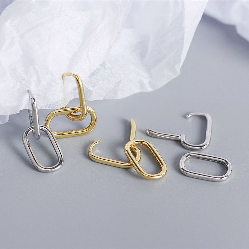 Oval Earrings Simple Metal Style Removable Earrings