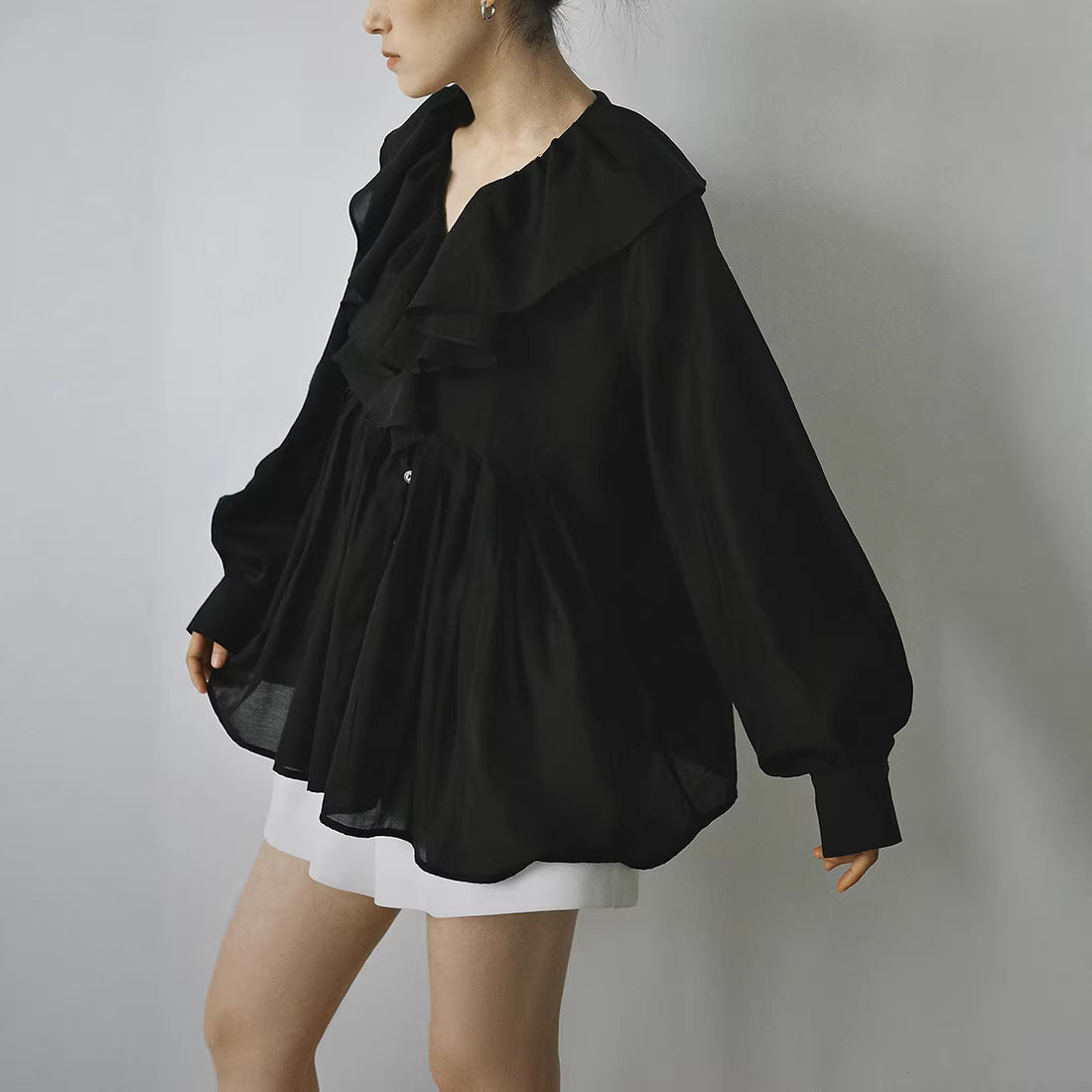 Spring and summer retro ruffle edge loose shirt