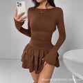 Slim Fit Midi Dress Women One-Shoulder Three-Quarter Sleeve Splicing