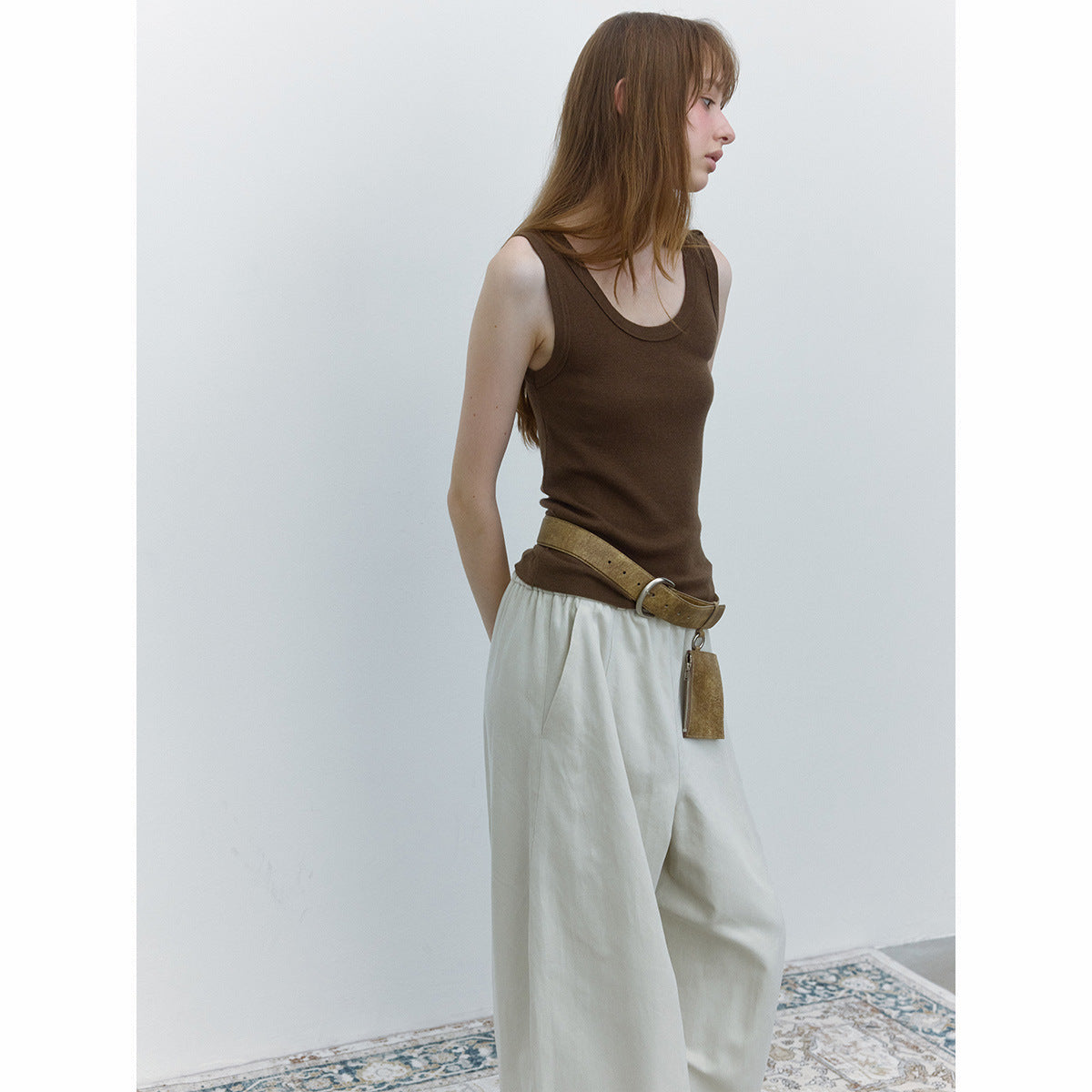Autumn new U-neck casual wool blended simple versatile wide-edge knitted vest