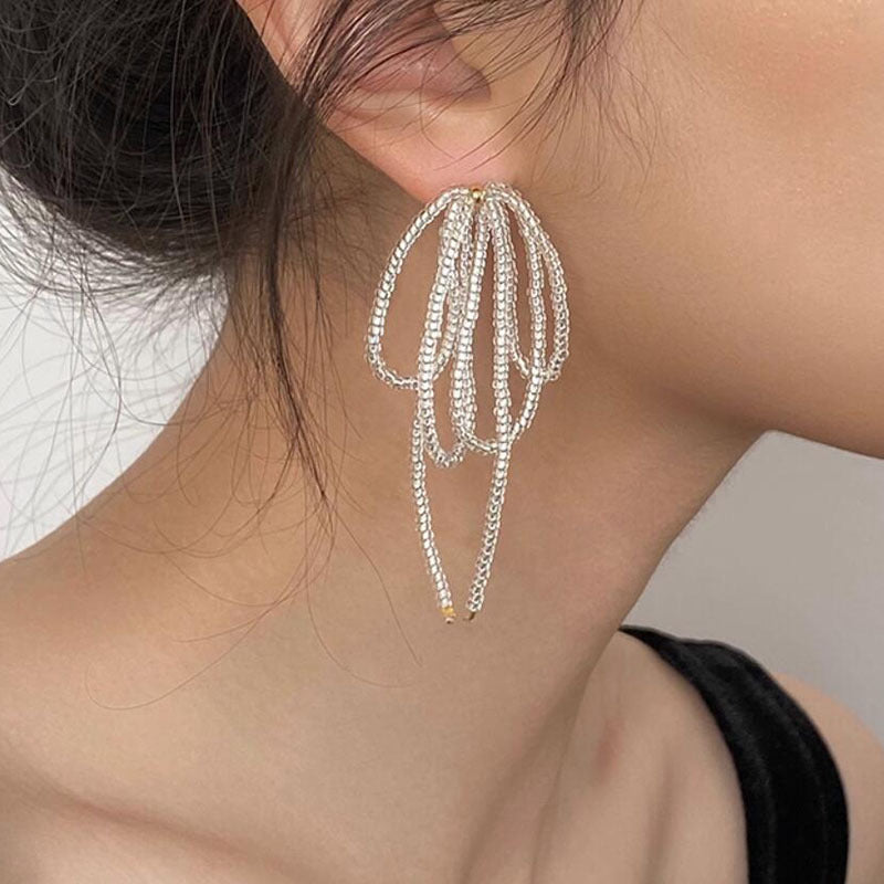 Gentle beaded bow earrings niche high-end sense light luxury temperament design sense earrings 2025 explosion