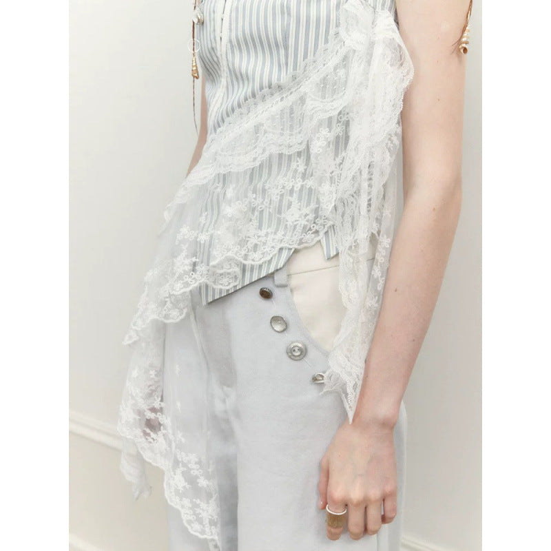 Summer new early summer fresh design irregular lace sling vest
