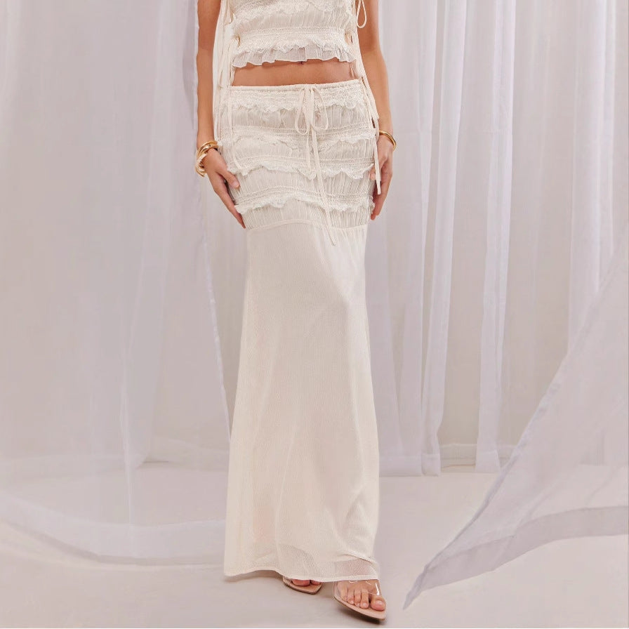 Women's French fashion new sexy suspender top skirt set lace lace two-piece set