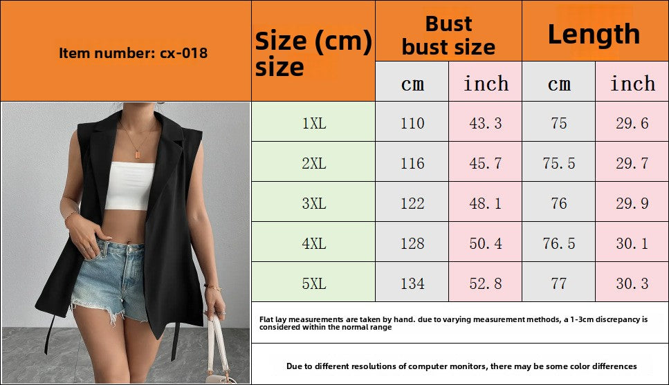 suit collar medium and long buckle-free casual commuter sleeveless suit vest large size
