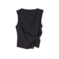 Summer Slim Fit Neck Grab Pleated Textured Vest Black Top