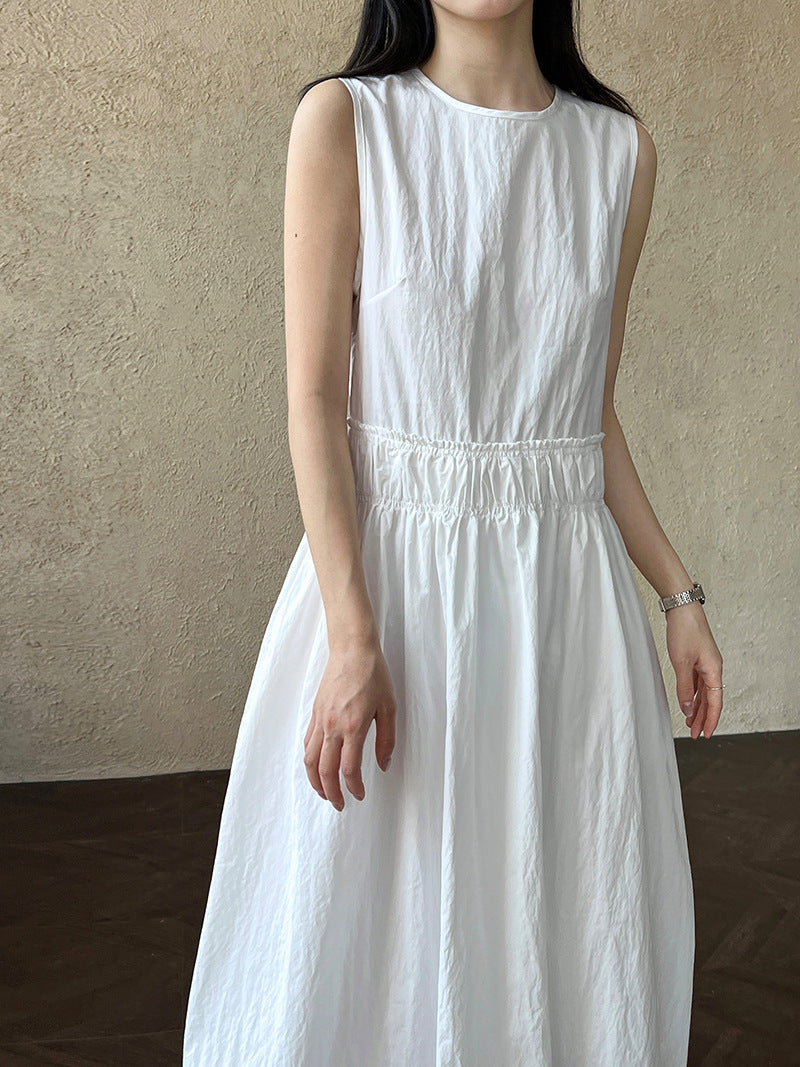 French design pleated splicing waist skirt spring and summer new fluffy bud vest dress