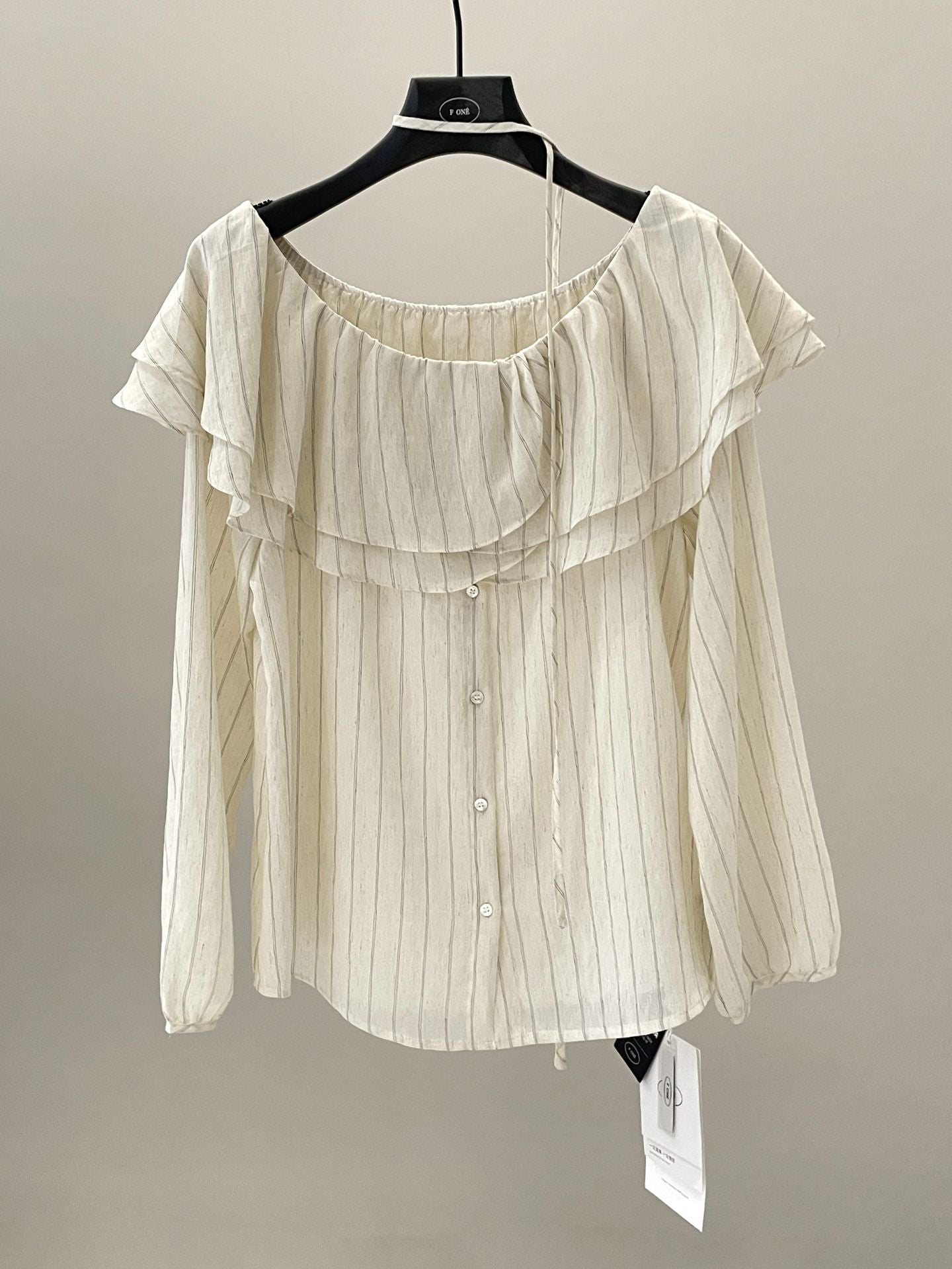 Gentle wind shoulder shirt spring haze blue lotus leaf edge covering meat and thin top