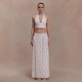 Sexy printed skirt set pleated deep V neck top skirt two-piece set