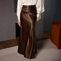 French satin skirt autumn and winter high waist hip skirt pleated A-shaped long skirt