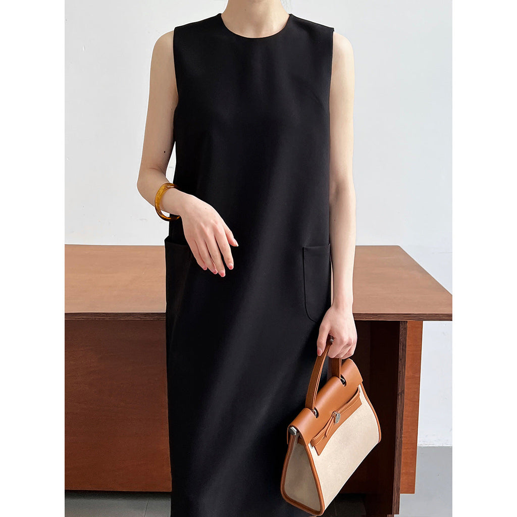 Temperament simple commuter sleeveless suit vest dress women's loose round neck drape straight skirt