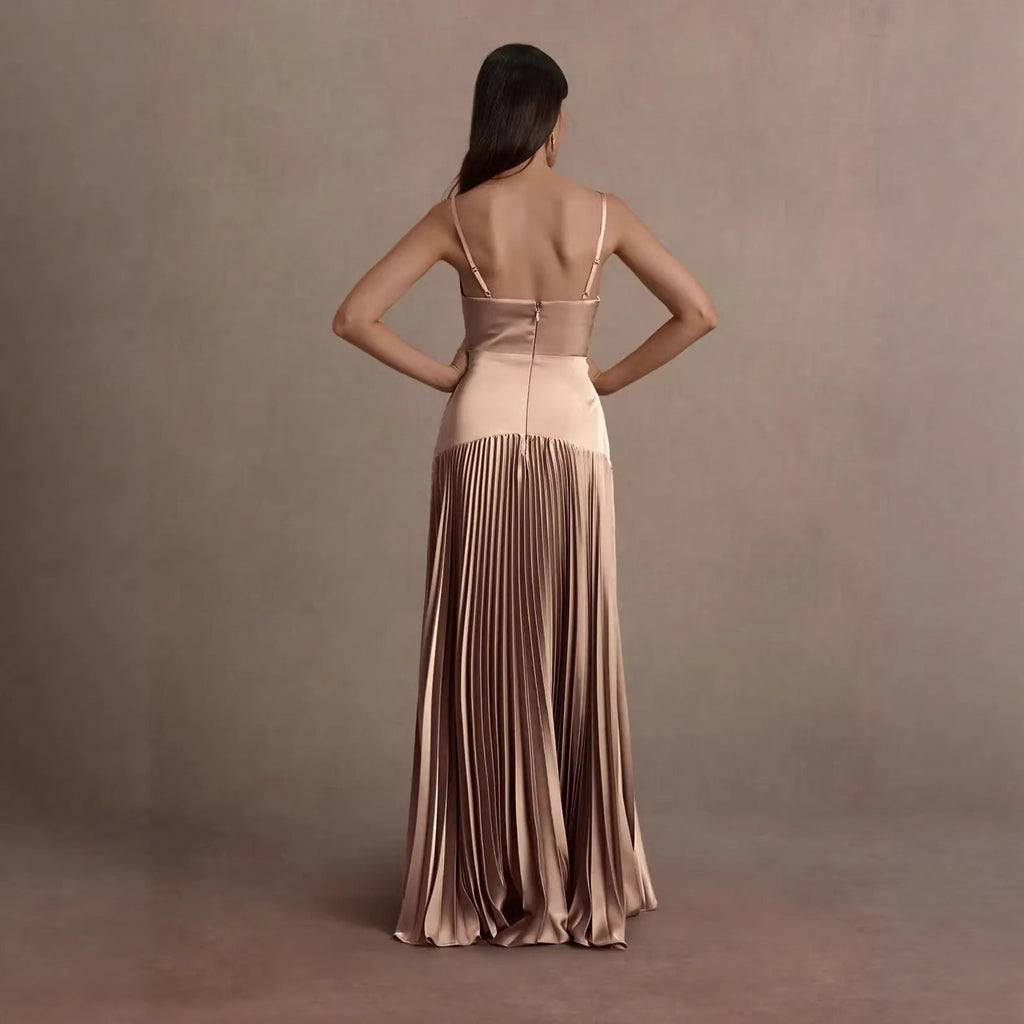 Fashion French Elegant Suspender Skirt Slim Pleated Skirt Evening Dress Dress Long