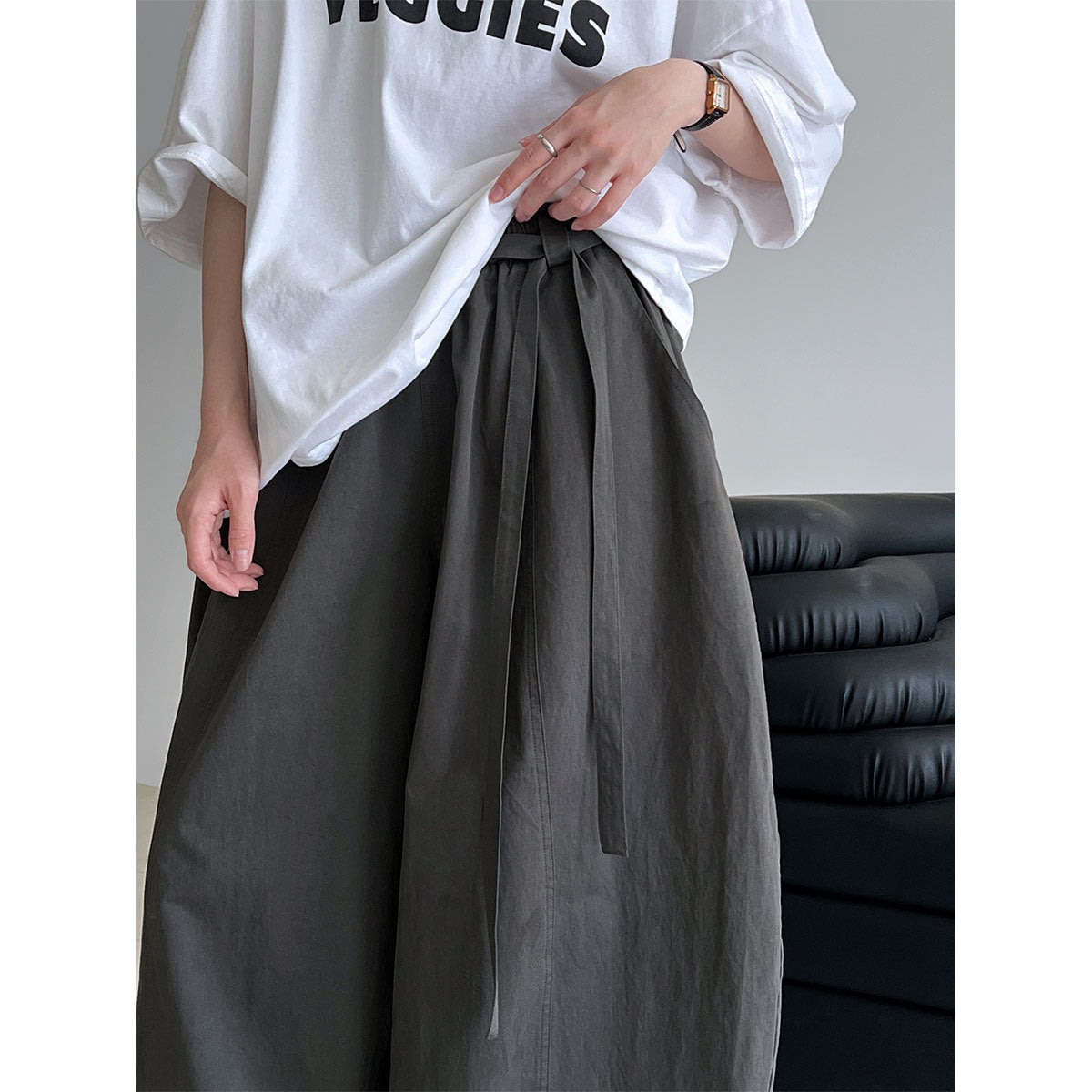 Korean high-waisted strap wide-leg balloon pants women's autumn new loose meat-covering scimitar floor-mopping trousers