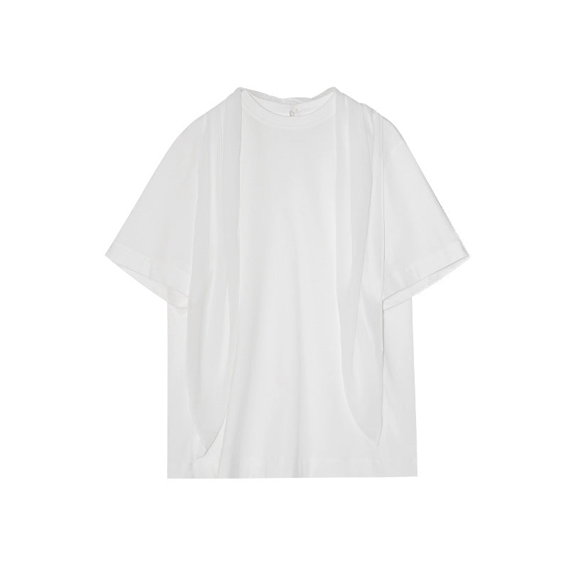Celebrity scarf collar streamer pure cotton loose short-sleeved T-shirt