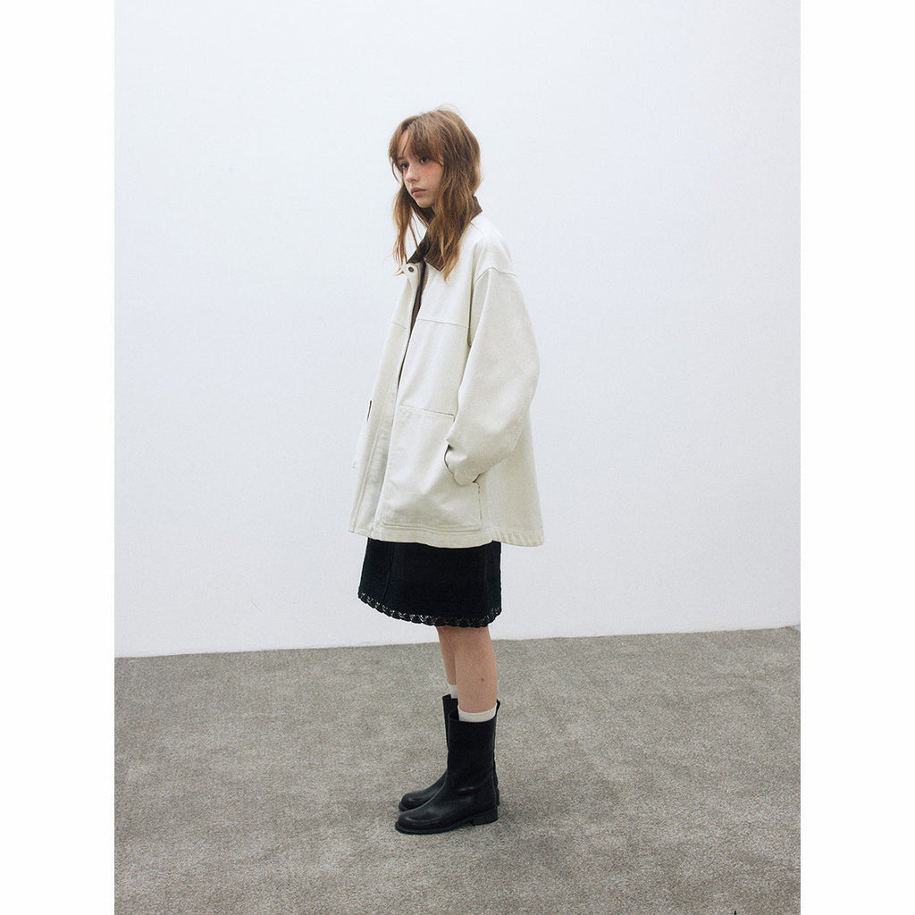 Autumn casual lapel Barn wind contrasting color silhouette large version cotton medium and long coat