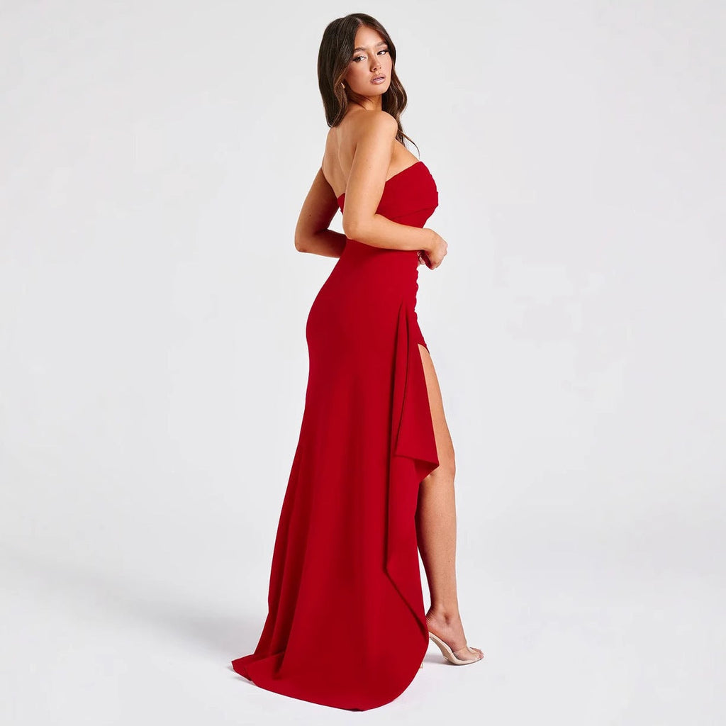 New tube top dress spring and summer sexy side split hip skirt evening dress