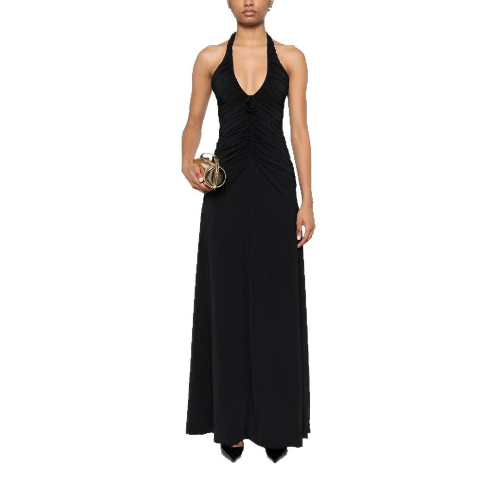 Stylish sexy pleated V-neck babes slim-fit lace-up dress