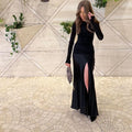 Women's new fashion pleated long-sleeved splicing dress sexy vacation style split skirt women