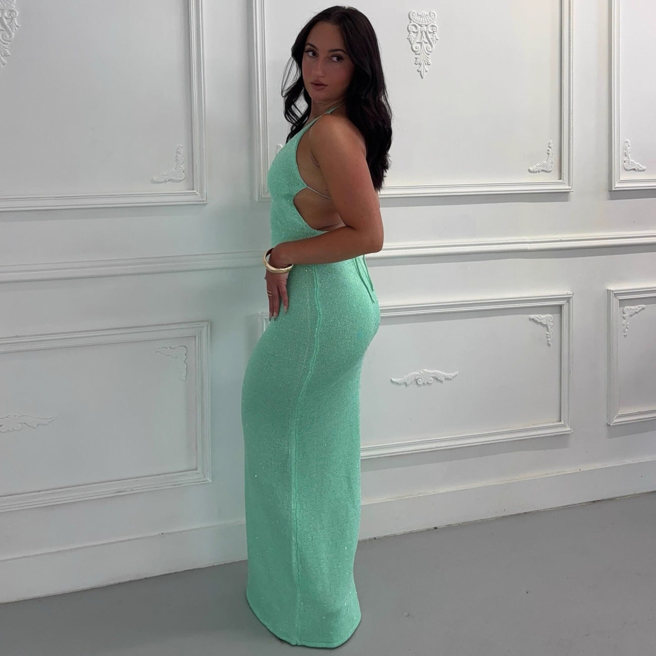 Women's New Fashion Sexy Spice Girl Beauty Back Suspender Dress Flower Slim Knitted Dress