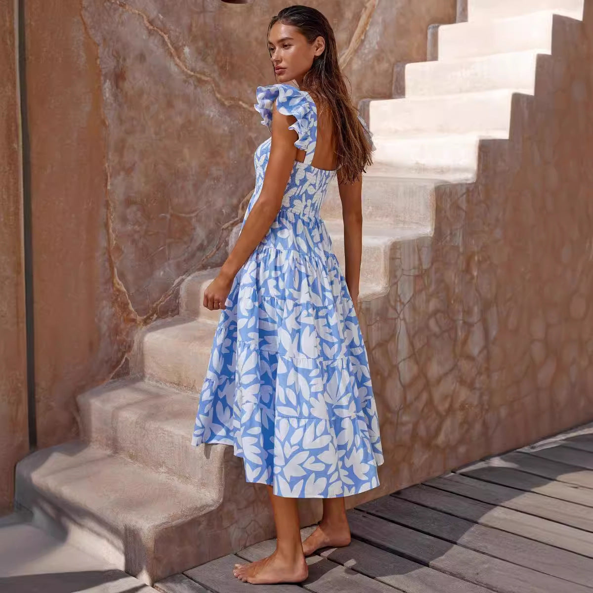 Summer floral print bohemian dress