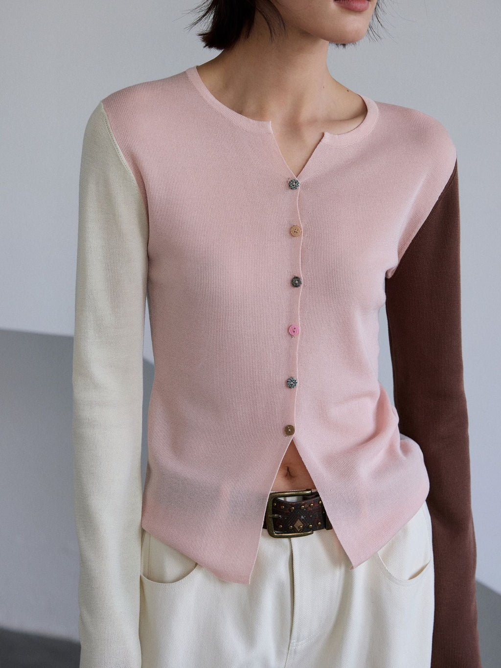 Dopamine Tencel Contrasting Cardigan Knitted Sweater ins Retro Long Sleeve Top