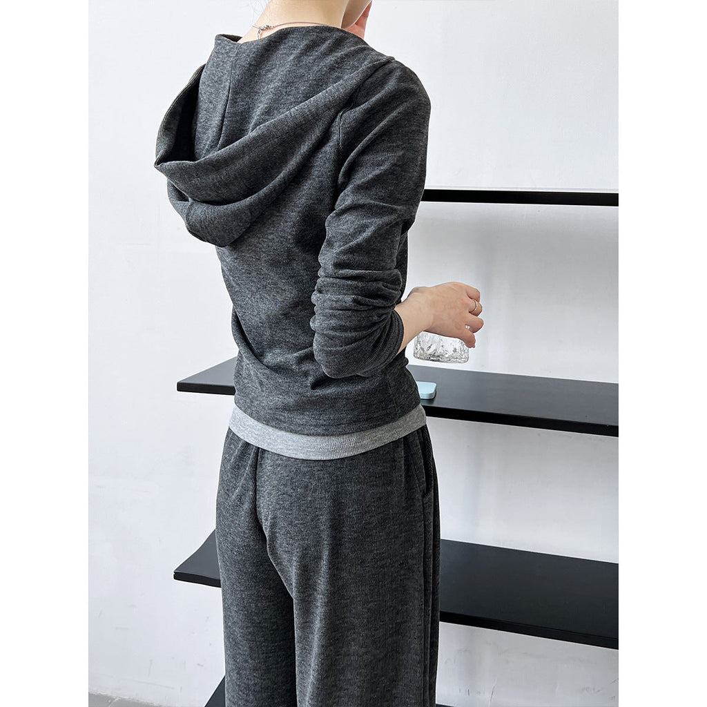 Stack in early autumn casual sports suit women's hooded sweater + suspender vest + wide-leg pants three-piece set