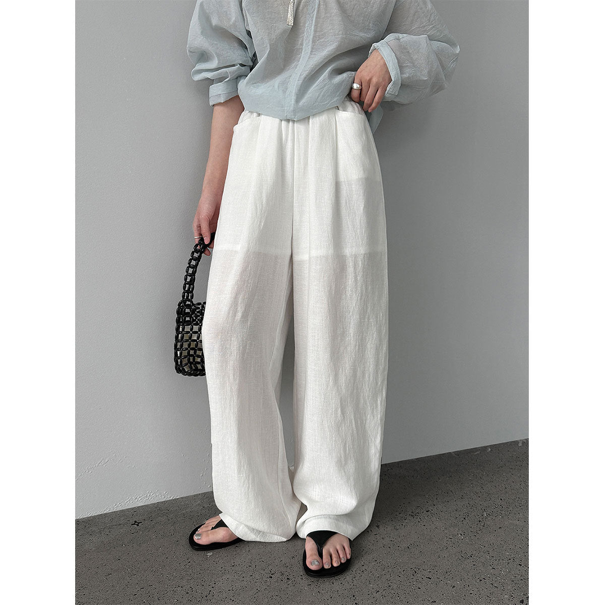 Tencel linen pendant elastic waist wide-leg pants women's 26 spring meat-covering and thin casual trousers