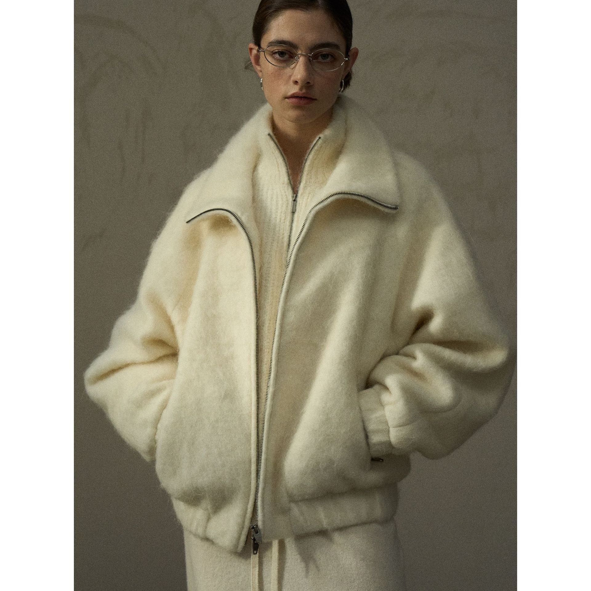Winter new alpaca wool windproof neck protector warm plush jacket