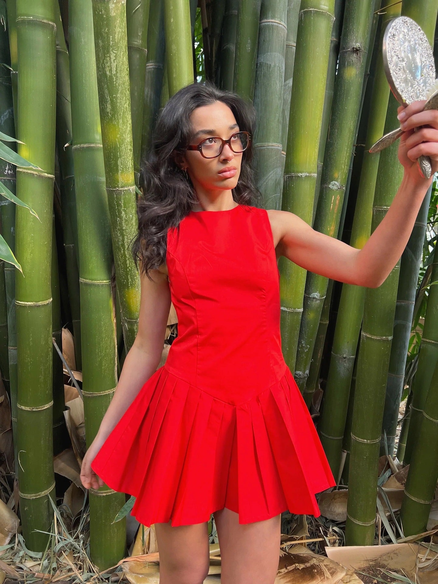 New temperament A-word plaid short skirt fashion design sense contrasting color plaid sleeveless dress women