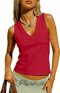 V-Neck Sleeveless Top Women Loose Fit Splicing Casual Tank