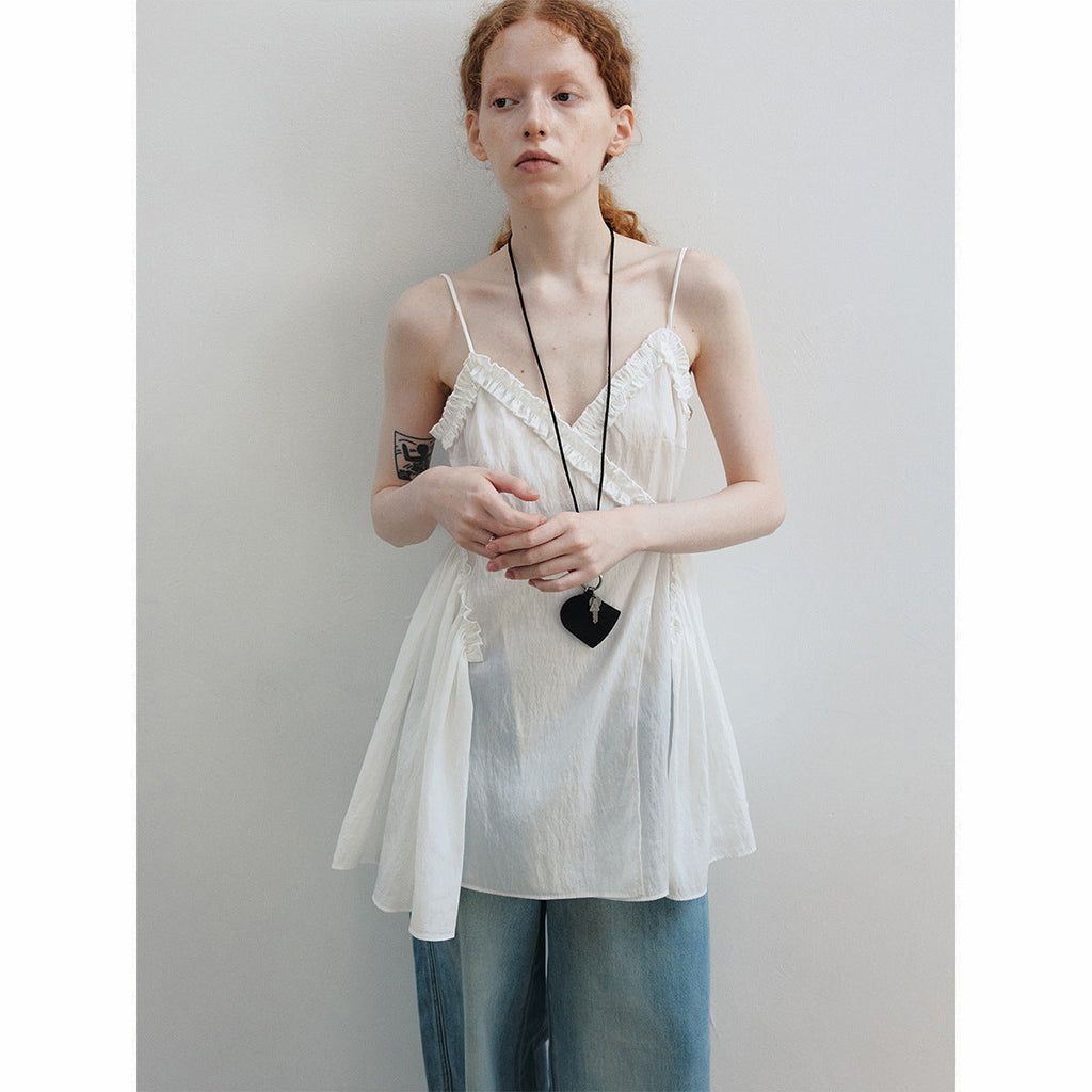 Summer casual solid color fungus edge double root medium and long wrap suspender skirt