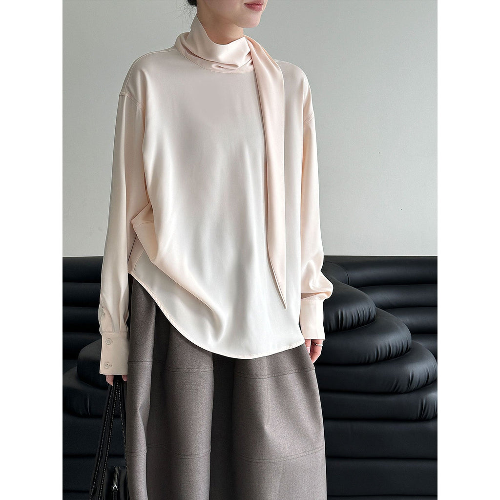 French light ripe satin streamer shirt women's early spring new high-end temperament shirt
