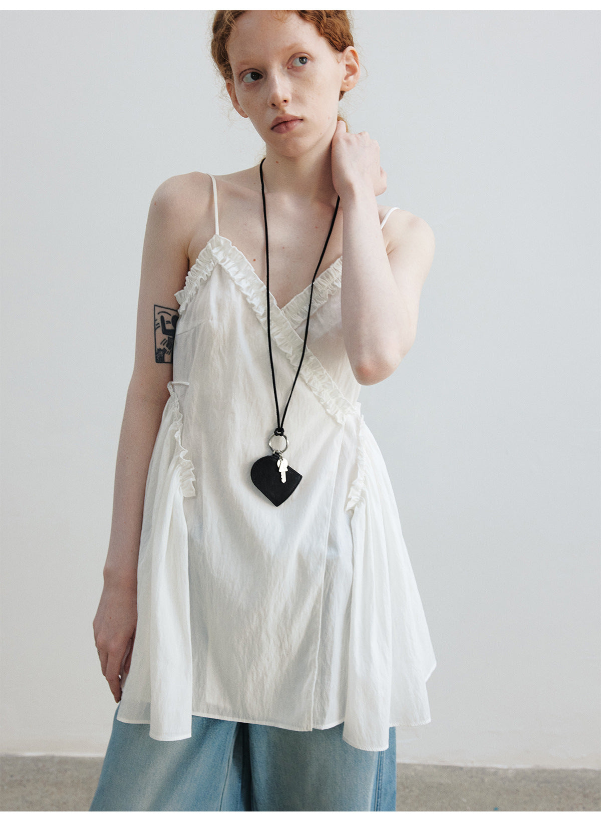 Summer casual solid color fungus edge double root medium and long wrap suspender skirt