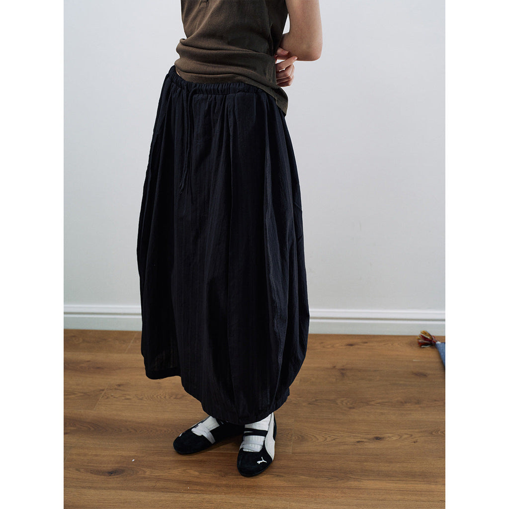 New casual jacquard cotton lace-up solid long lantern skirt for spring