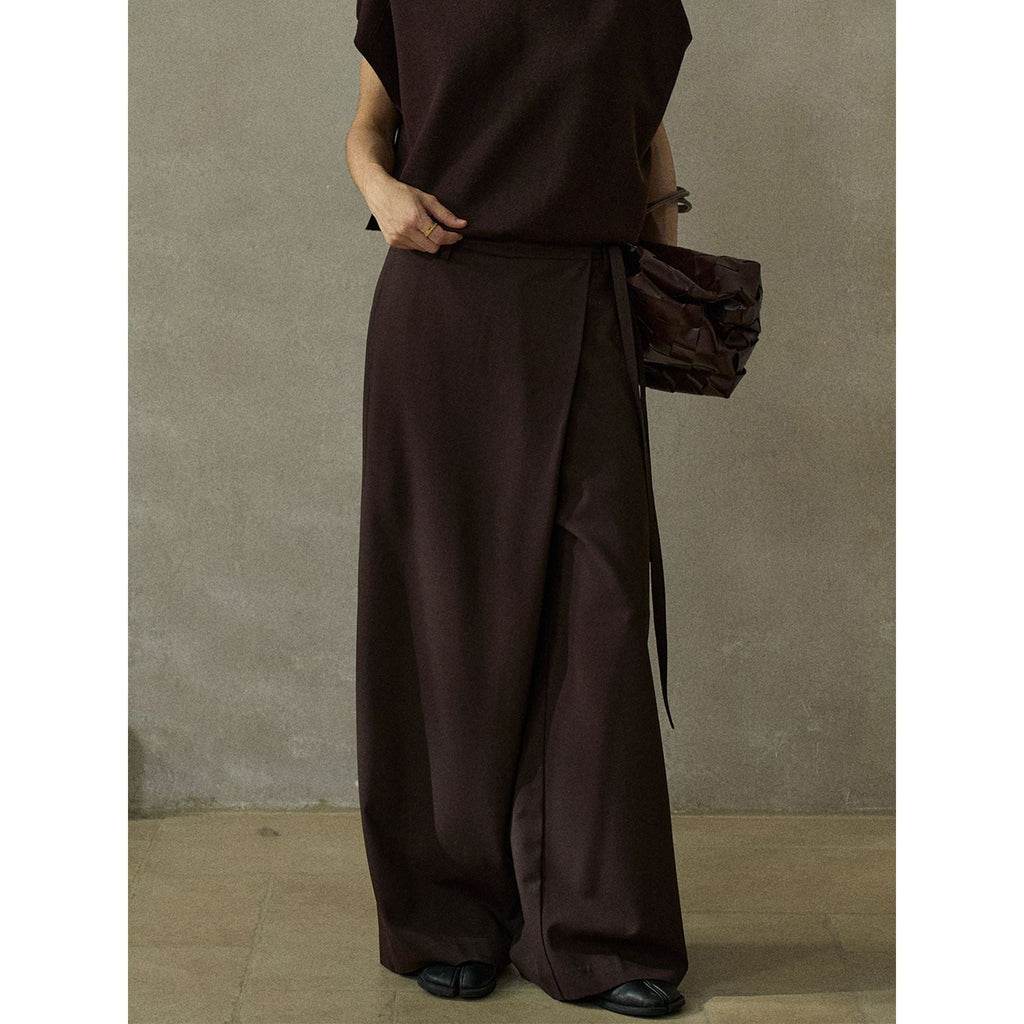 Autumn design soft wool diagonal placket lace-up versatile casual pants