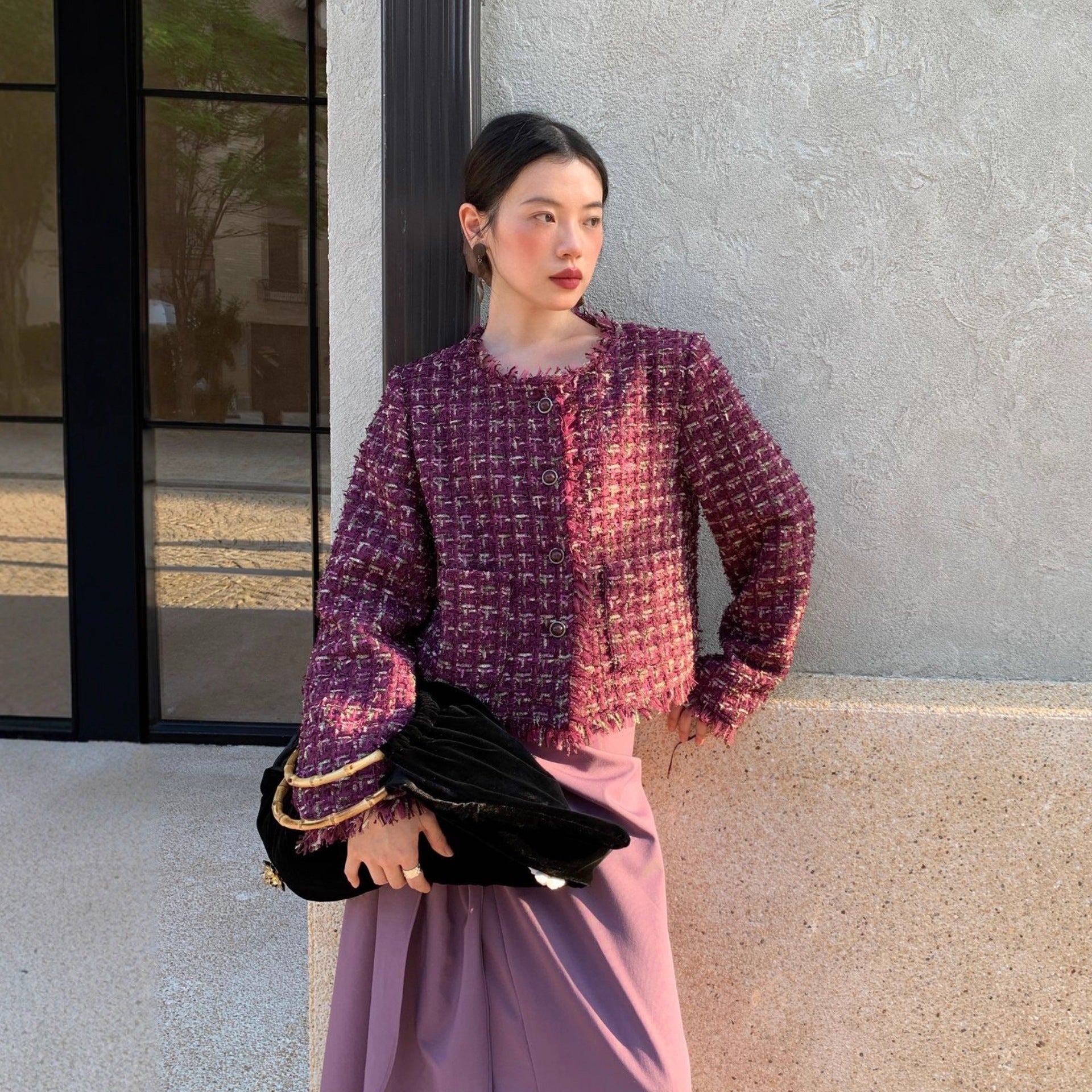 Temperament Short Purple Charm Tassel Xiaoxiangfeng Jacket