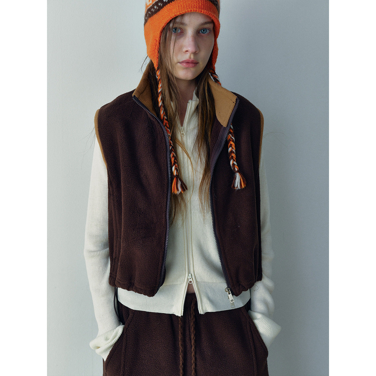 Winter new casual stand-up collar contrasting colors cute fleece zipper short small vest