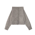Zipper knitted cardigan one-word shoulder sweater