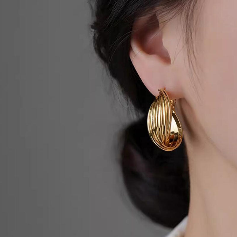 Copper-plated real gold exaggerated twist twist loop earrings high-end fashion earrings earrings