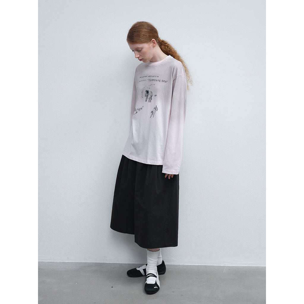 Spring casual round neck simple fried color printing easy versatile long-sleeved T-shirt